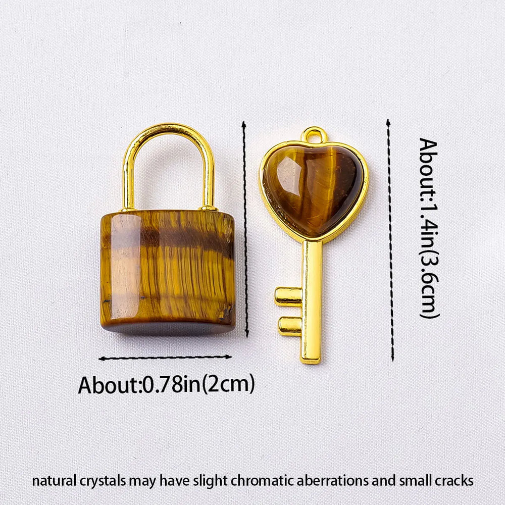 1PC Natural crystal Gemstone Lovers Lock Key Pendant Love Shape Energy Necklace jewelry Reiki Beloved Female Valentine's Day Gif