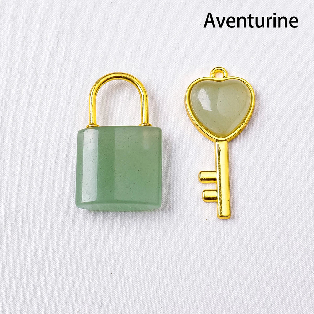 1PC Natural crystal Gemstone Lovers Lock Key Pendant Love Shape Energy Necklace jewelry Reiki Beloved Female Valentine's Day Gif