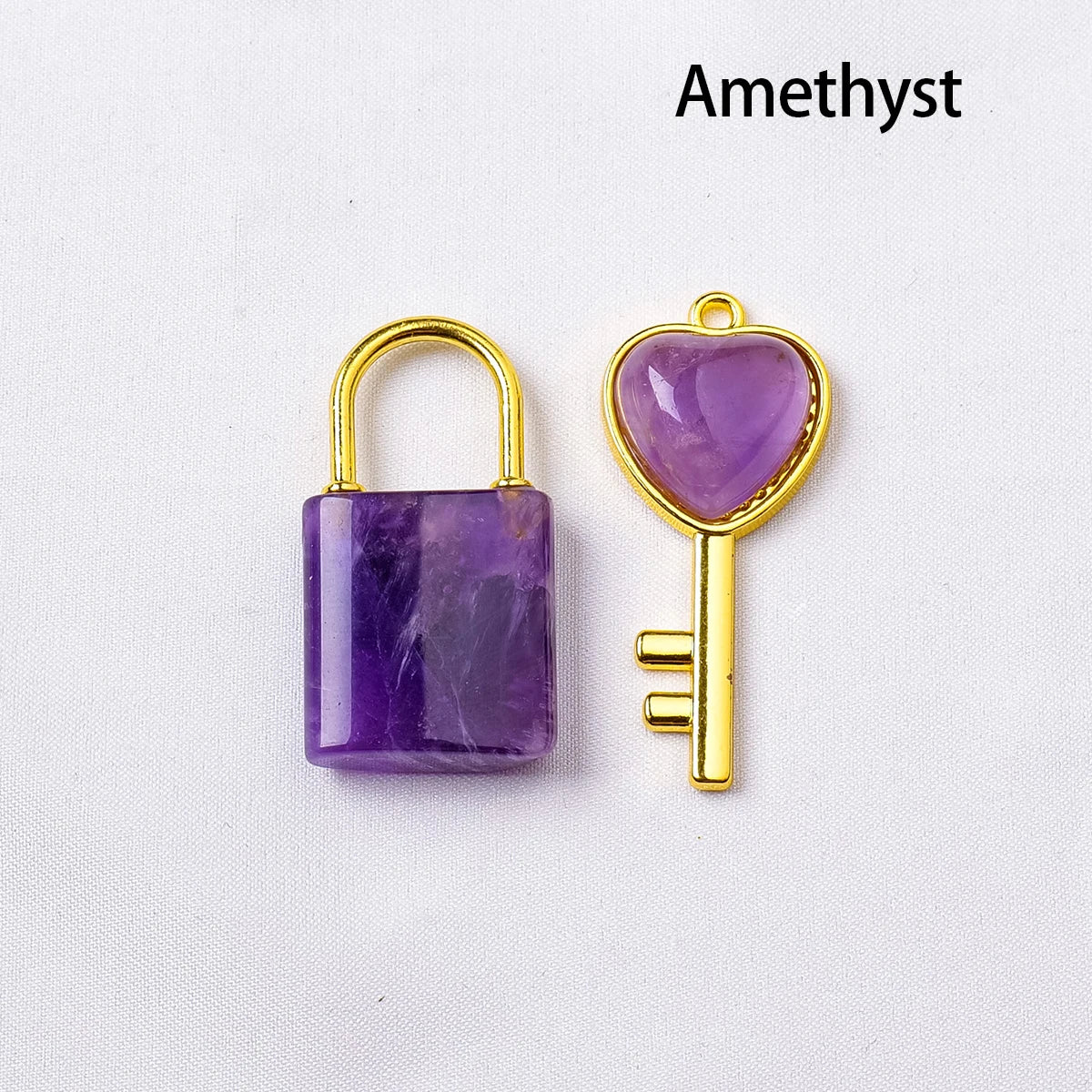 1PC Natural crystal Gemstone Lovers Lock Key Pendant Love Shape Energy Necklace jewelry Reiki Beloved Female Valentine's Day Gif