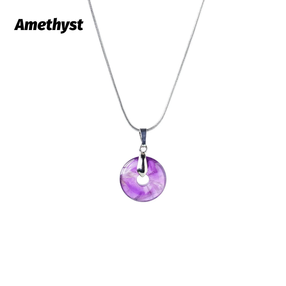 1PC Natural crystal donut Simple Round Big Hole Crystal Lucky Necklace Pendant Jewelry Women Gifts Healing Crystals DIY Jewelry