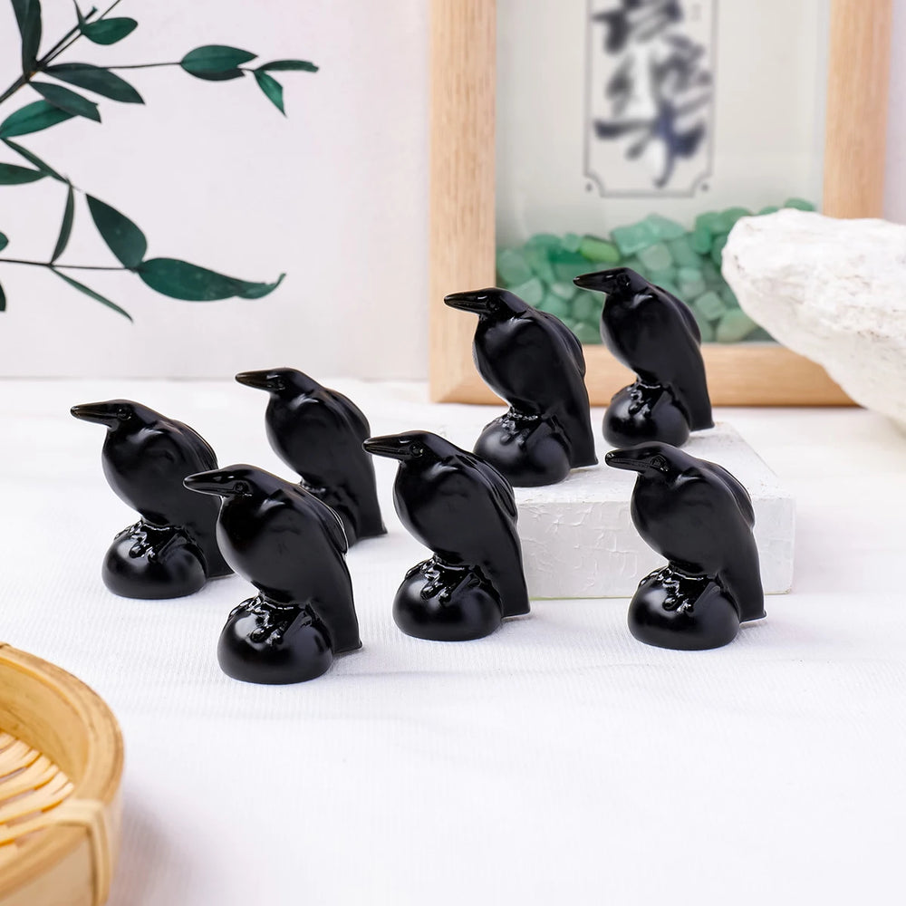 1PC Obsidian Crow Figurine Natural Gemstone Crystal Crafts Healing Energy Stone Halloween Home Decoration Holy Lucky Gift