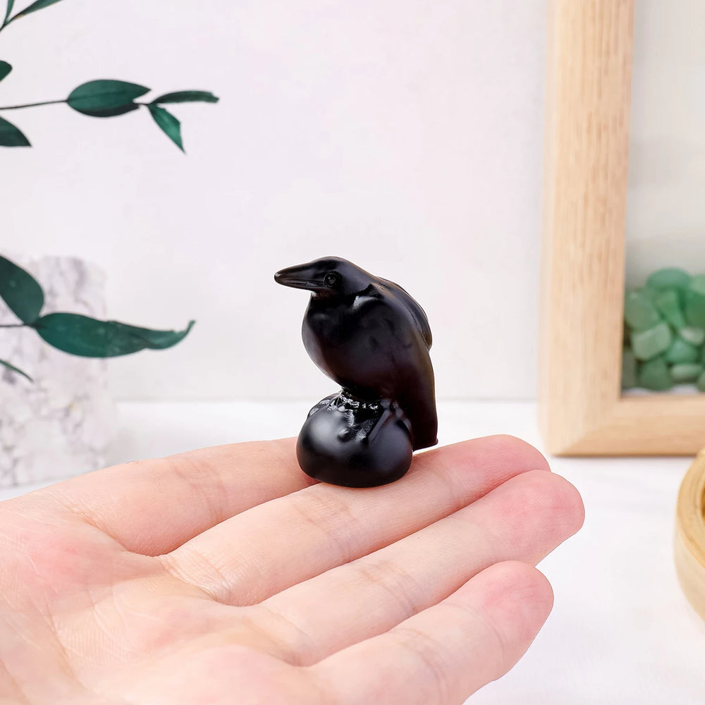 1PC Obsidian Crow Figurine Natural Gemstone Crystal Crafts Healing Energy Stone Halloween Home Decoration Holy Lucky Gift