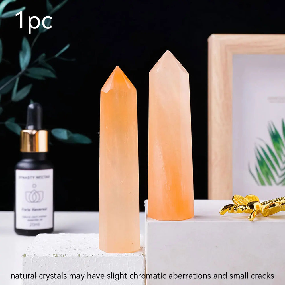 1PC Selenite Orange Salt Stone Pencil Point Tower Healing Gemstone Mineral Specimen Crystal Obelisk Healing Wand Stick