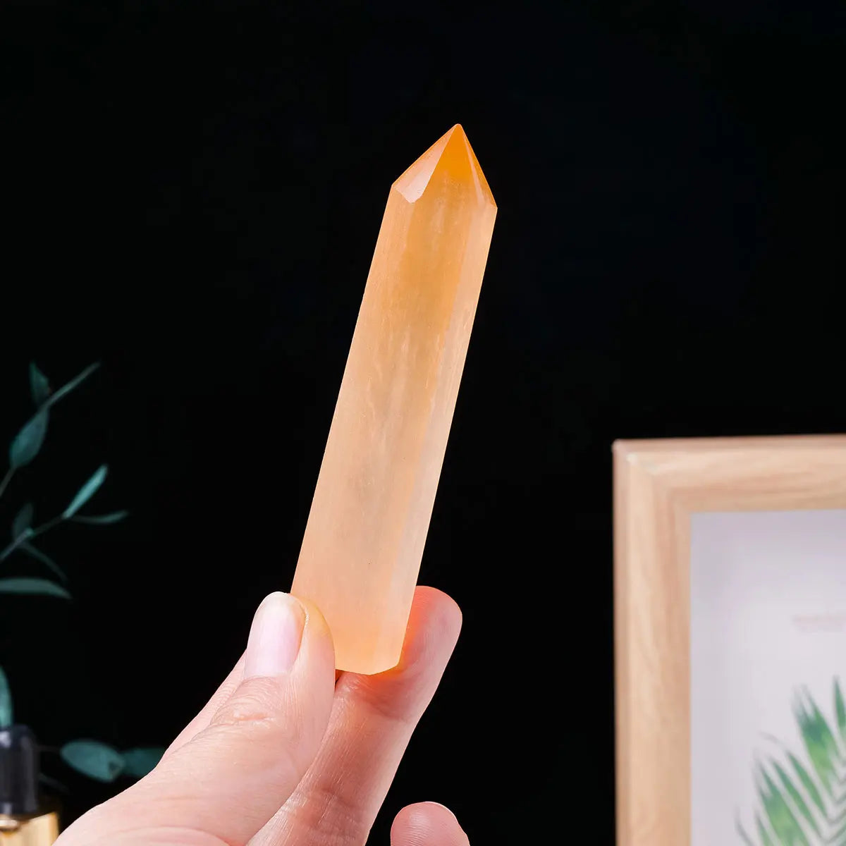 1PC Selenite Orange Salt Stone Pencil Point Tower Healing Gemstone Mineral Specimen Crystal Obelisk Healing Wand Stick