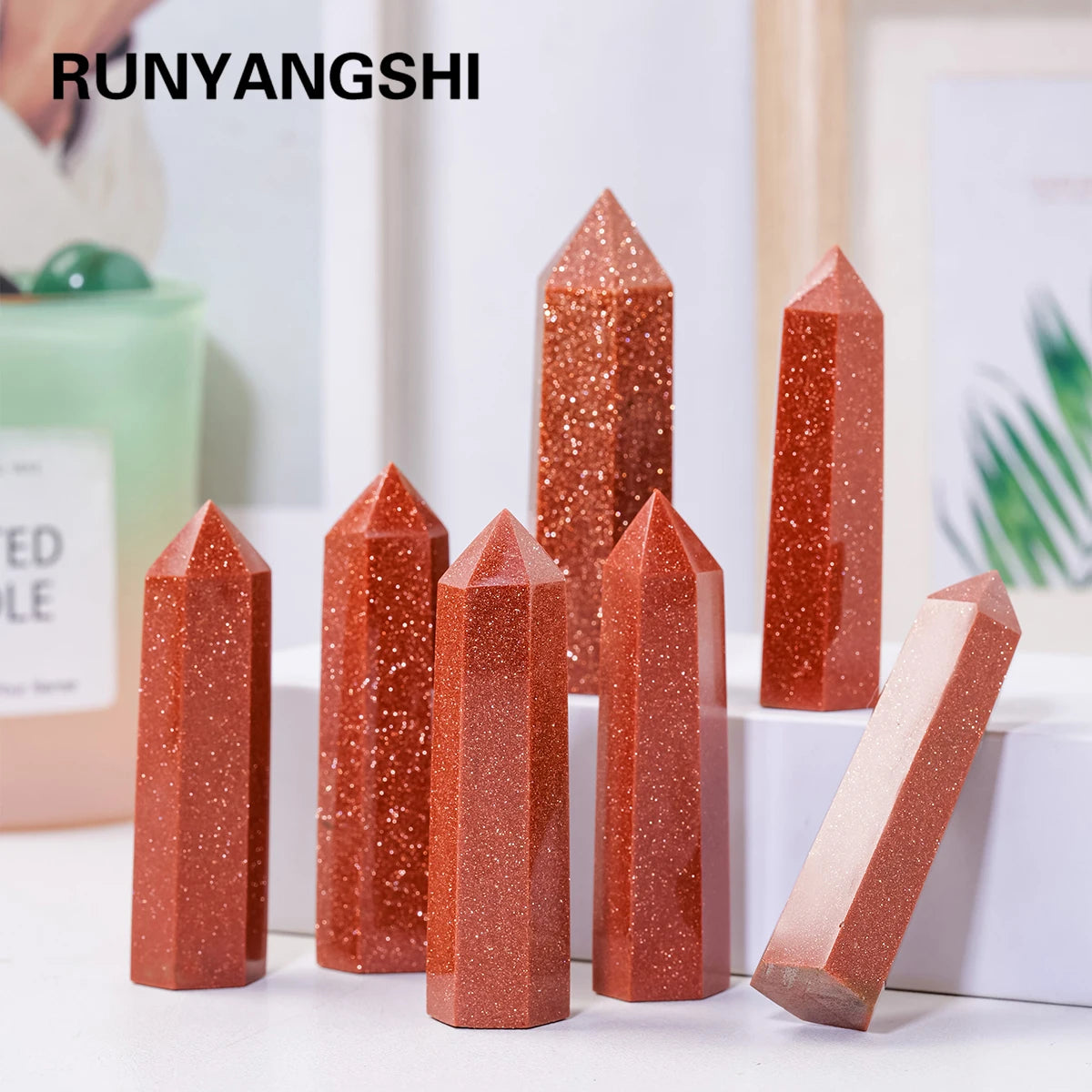 1PC Synthetic quartz Crystal Red Sandstone Hexagonal Prisms Point Beautiful Ornament For Home Decor Energy Stone Pyramid