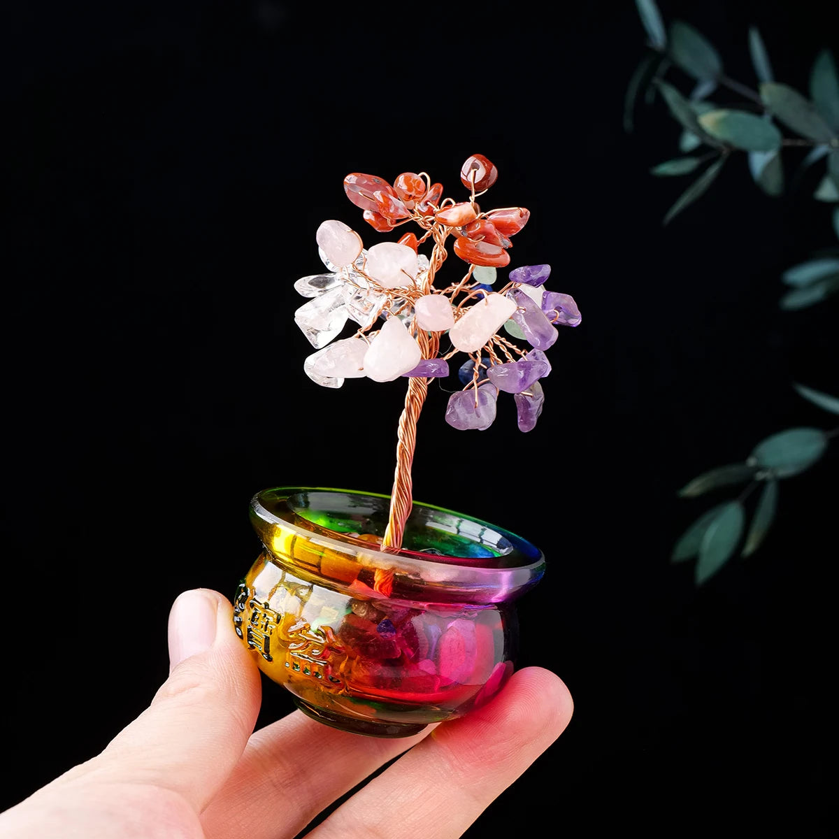 1PC Tree of Life Natural Crystal Gravel Stone Money Tree Treasure Pot Decoration Home Desktop Decoration Exquisite Gift