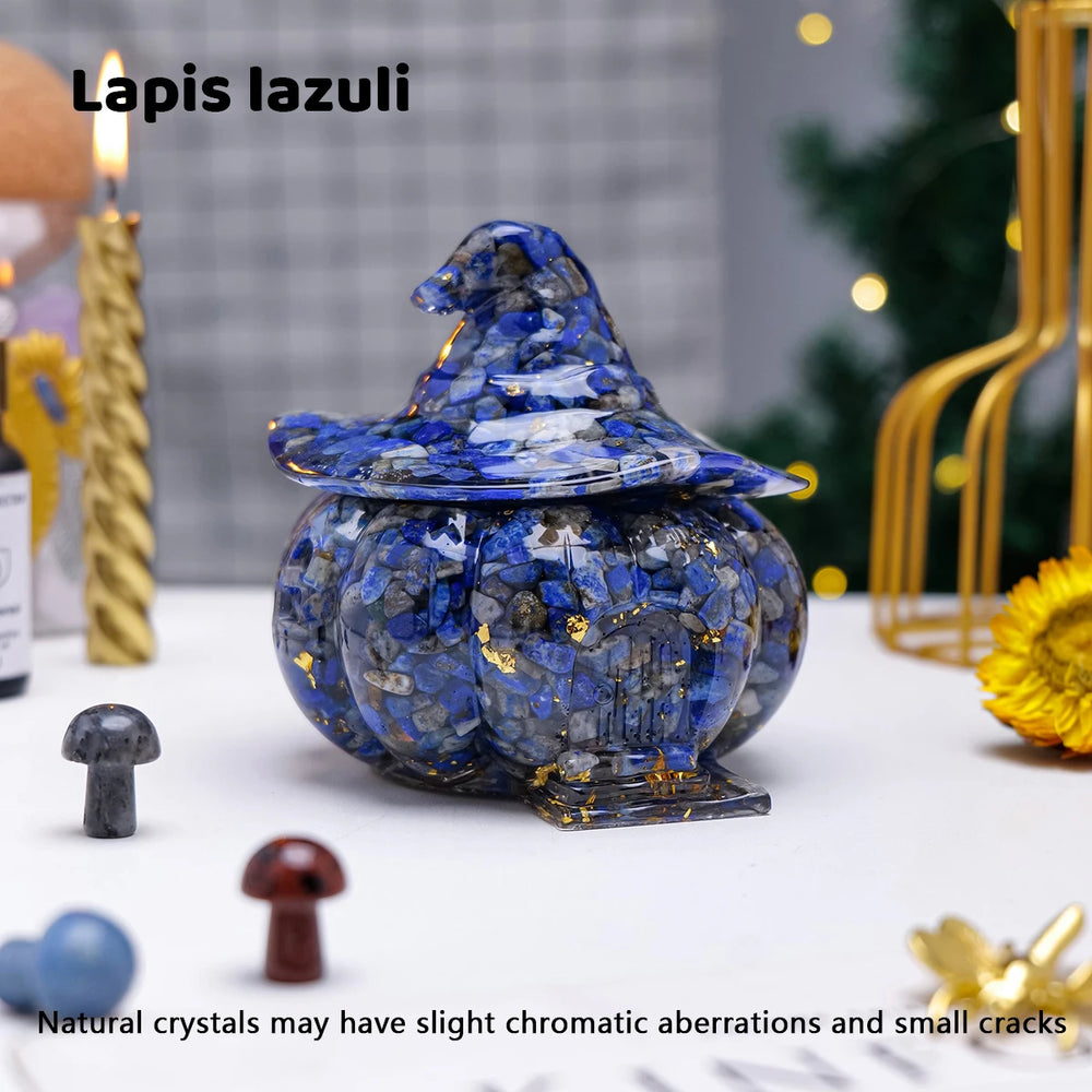 1PCNatural Crystal Gravel Pumpkin House Statue Dropper Resin Reiki Stone Fengshui Halloween Gift Witch Candy Box Home Decoration