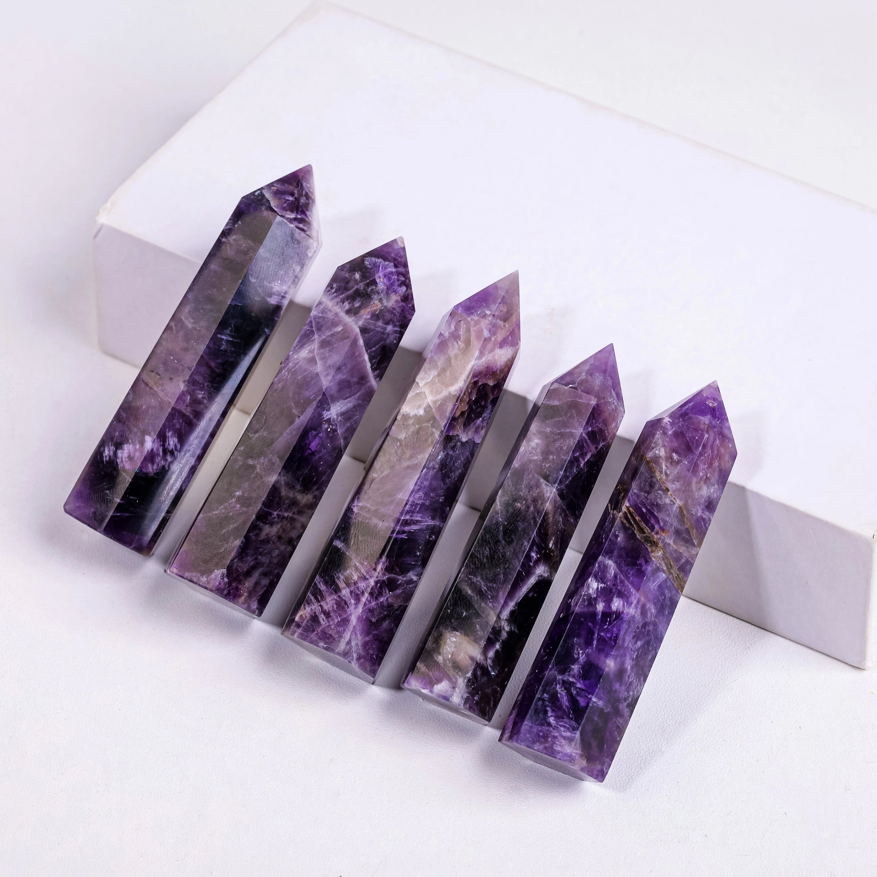 1PCS Dream Amethyst Natural Crystal Towers Healing Crystal Wand / 6 Faceted Chakra Crystal Point Reiki Meditation Therapy