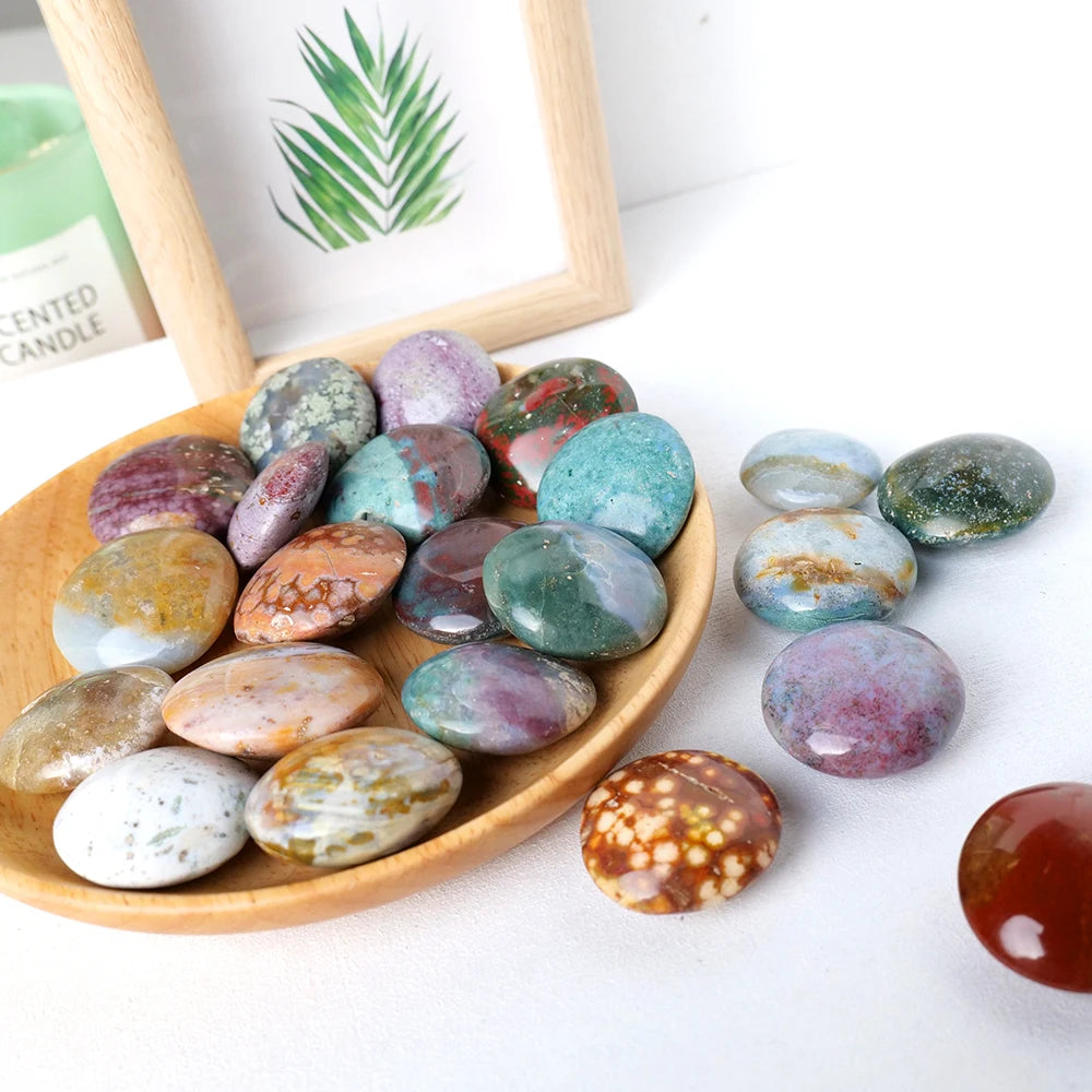 1PCS Ocean Jasper Stone Worry Stone for Anxiety Thumb Palm Round Pocket Gemstone Natural Chakra Polished Healing Crystals