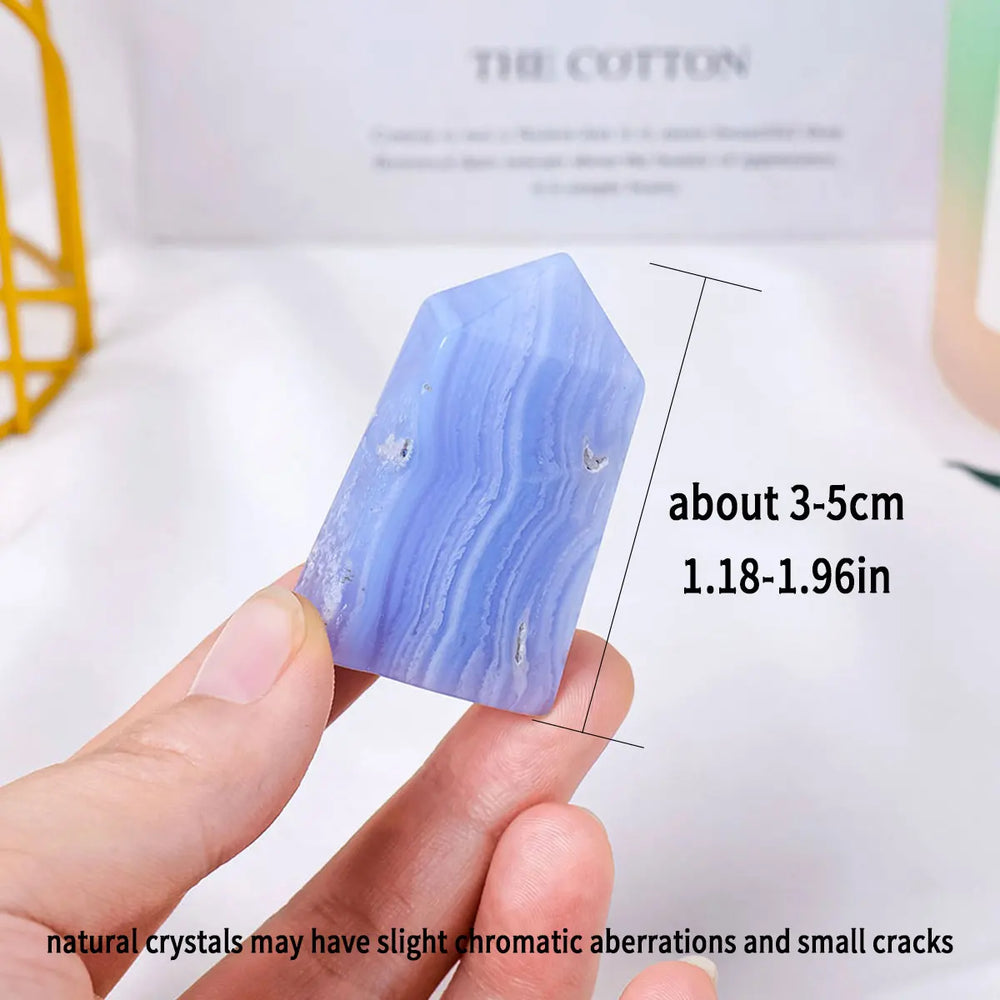 1Pc Natural Crystal Healing stone Blue Chalcedony Point Quadrilateral Column Tower Reiki Stone Ornament Home Garden