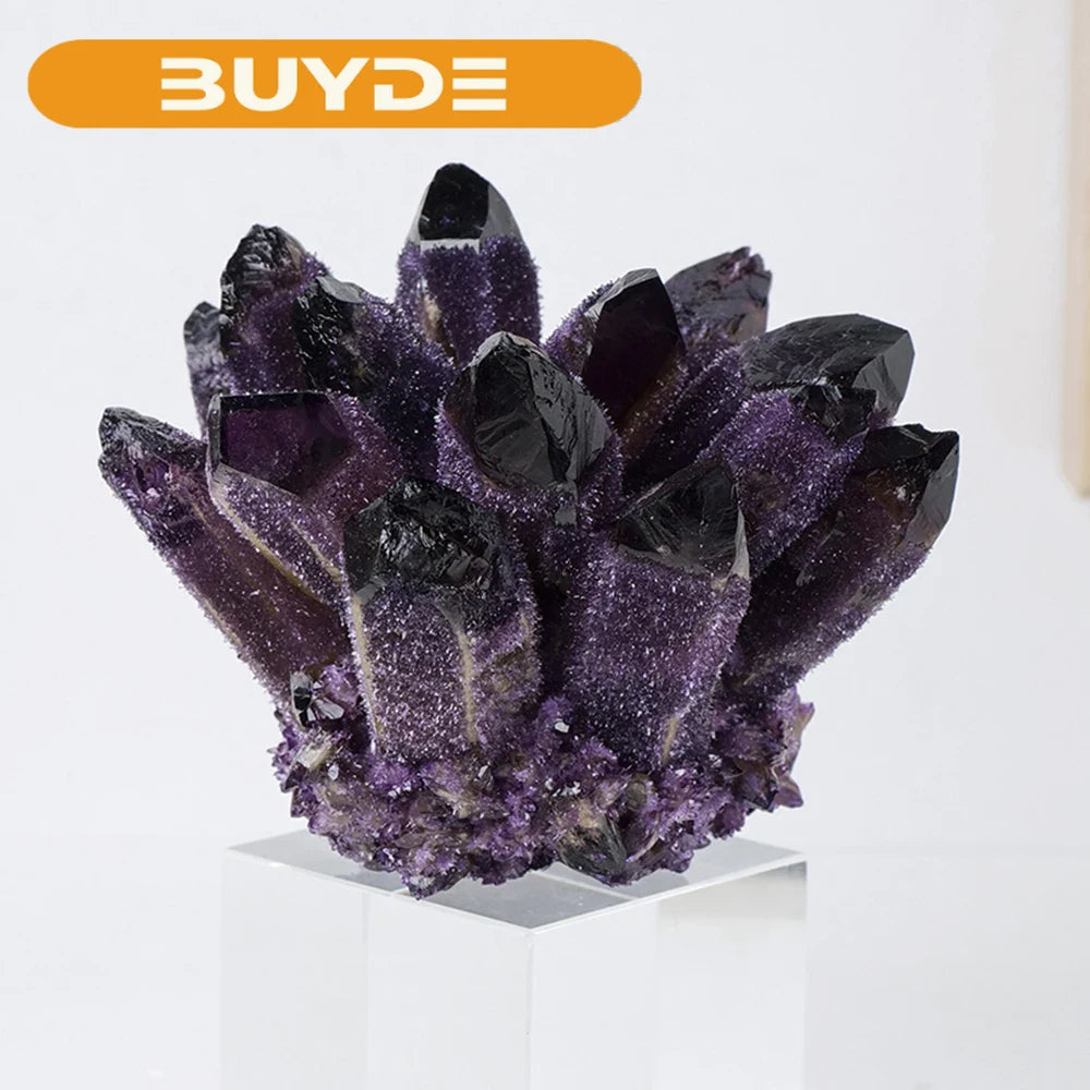 Natural Crystal Stone Purple Phantom Quartz Crystal Cluster Rock Stones Mineral Reiki Healing Specimen Home Deco