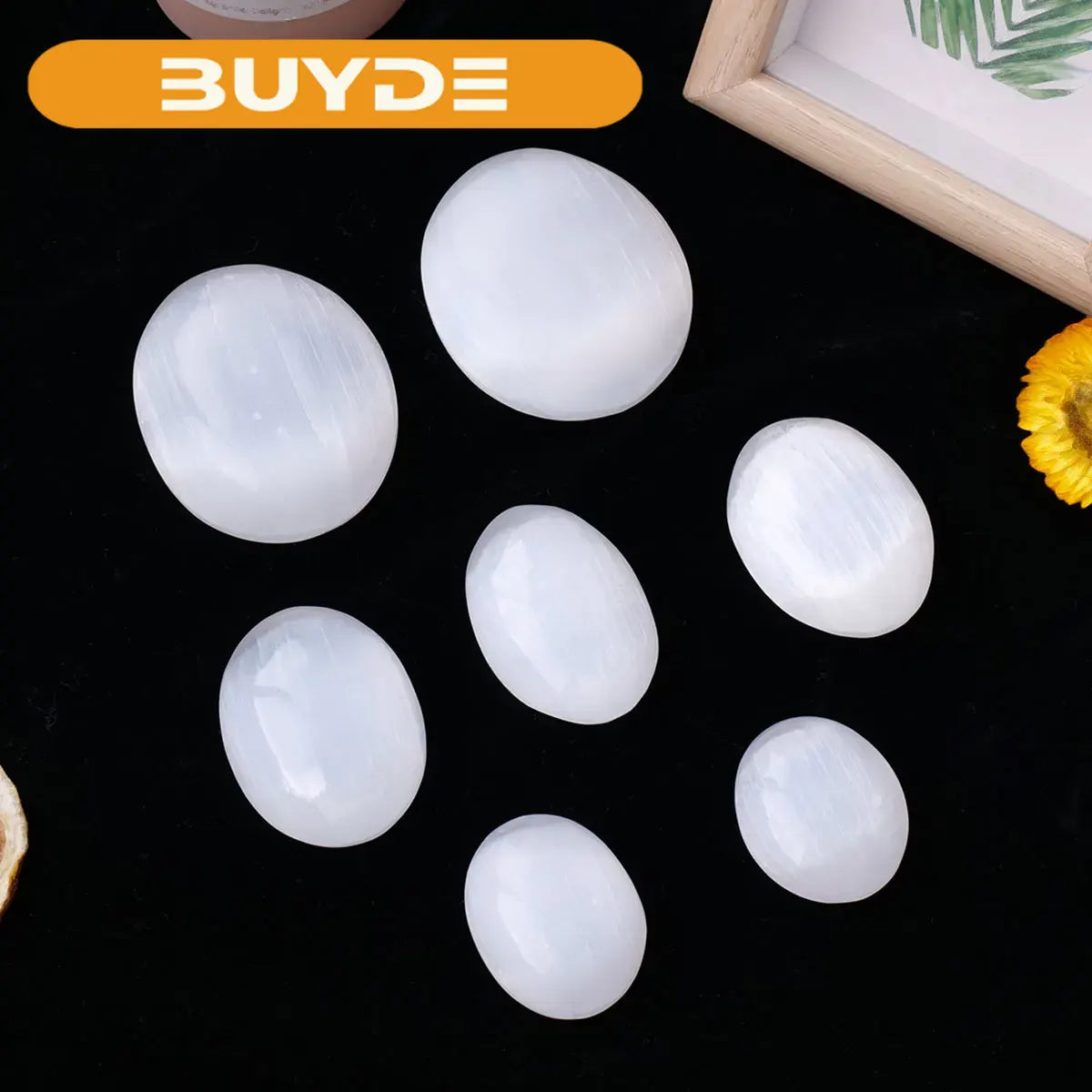 1PC Natural Crystal White Selenite Palm Stone Mind Healing Finger Massage Stone Feng Feng Shui