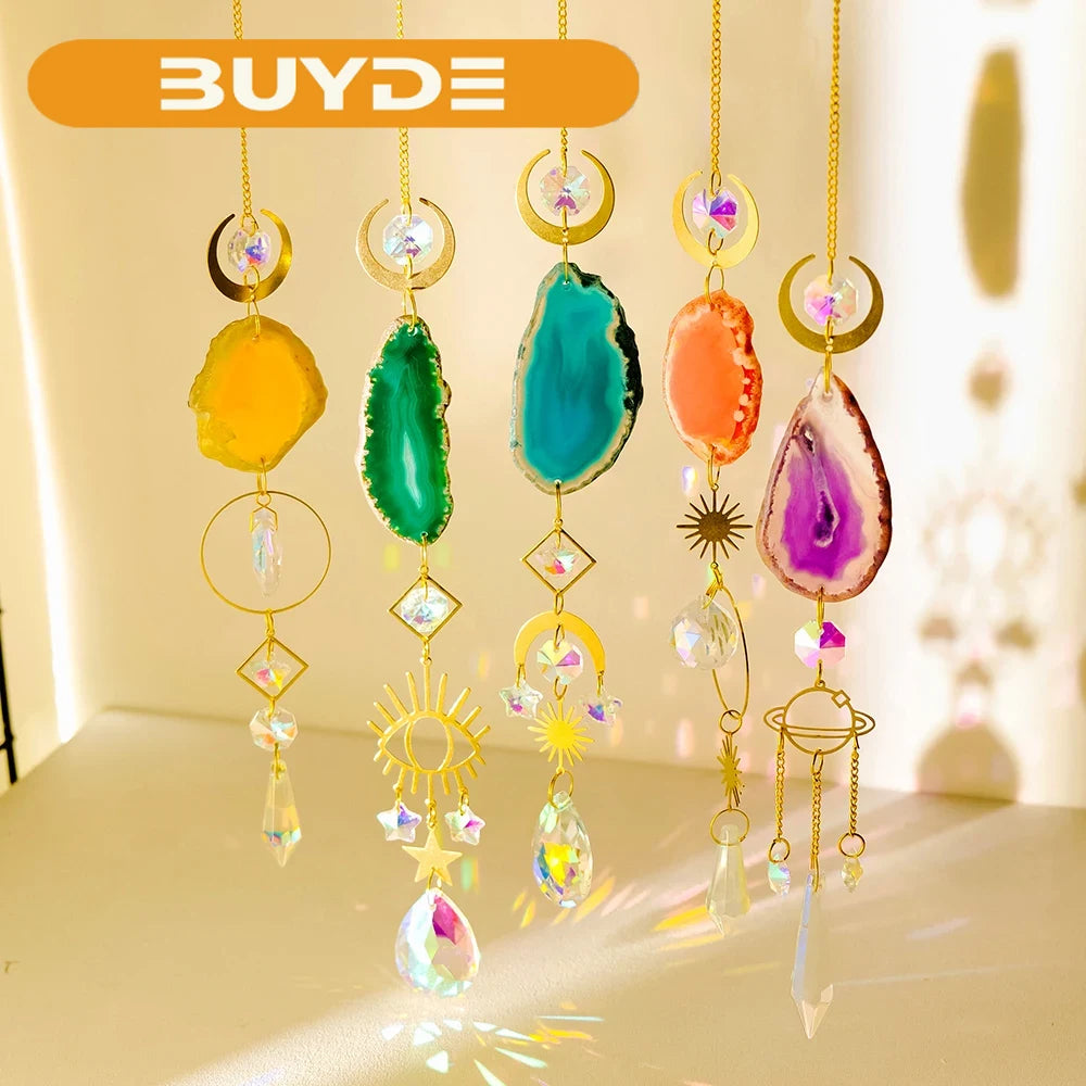 Natural Stones Agate Sun Catcher Agate Sun Catcher For Rainbow Maker Hanging Crystal Witch Suncatcher Windchime Wall Decor