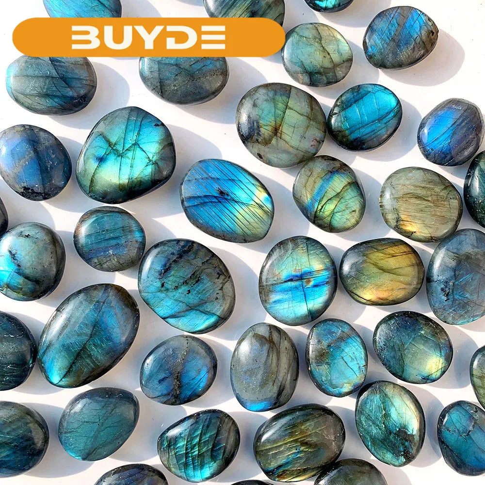 1PC Beautiful Natural Crystal Stone Flowing Blue Light Labradorite Elongated stone shaped DIY Pendant collection gem