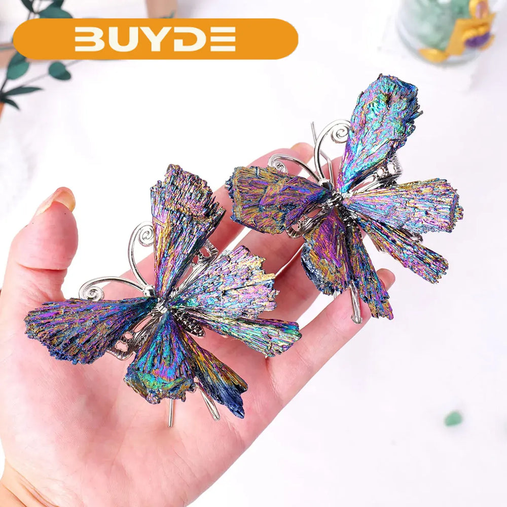 1PC Natural Crystal Stone Reiki Gemtone Healing Aura Tourmaline Colorful Flame Butterfly Animal Statue Home Garden Decorations