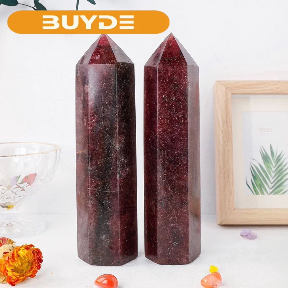 Wholesale Natural Strawberry Quartz Big Crystal Point Crystal Quartz Tower Crystal Obelisk Flat Bottom Healing Gemstone 1kg