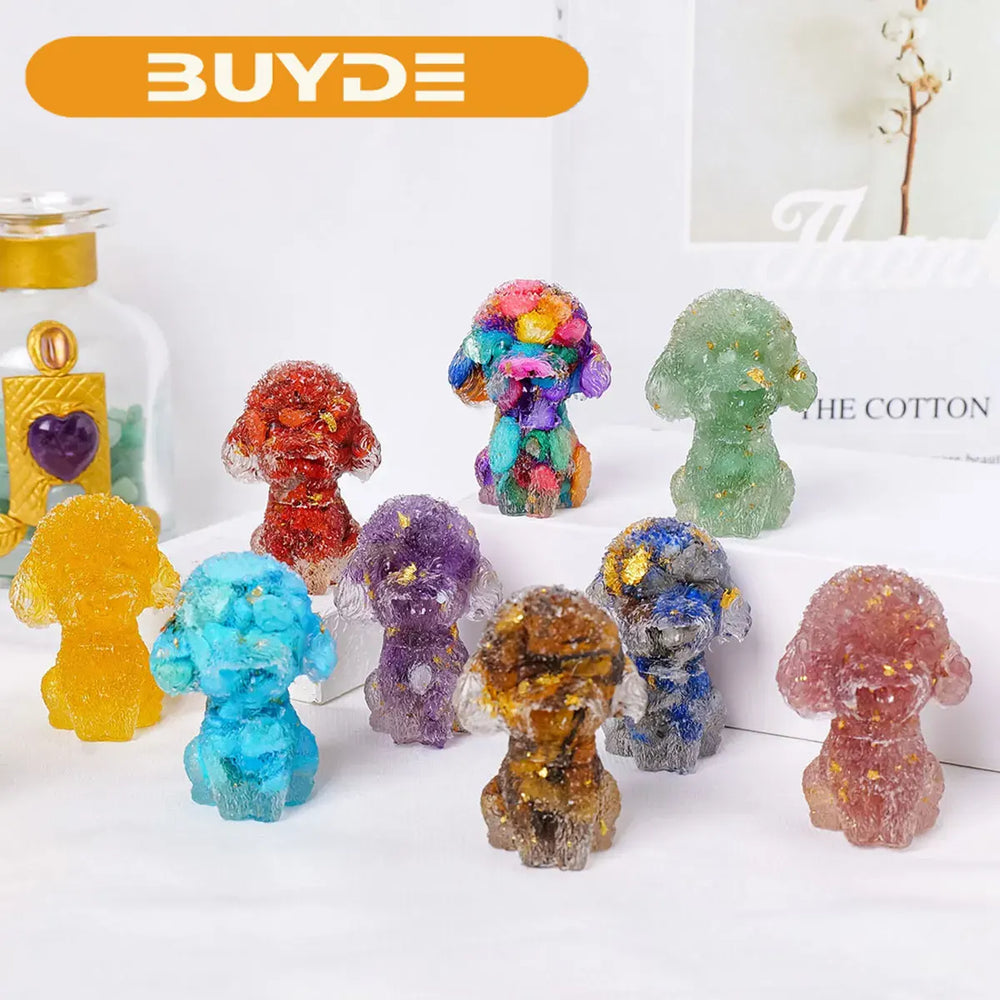 1PC Natural Crystal Gravel Teddy Dog Statue Dropper resin Reiki Stone Fengshui Creative Sculpture Study Room Home Decoration