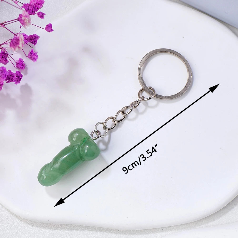 1pc 1PC Natural Crystal Stone Aventurine Red jasper Mini Penile Statue Hanging Key Ring Holder Stone Crafts Men's Gift