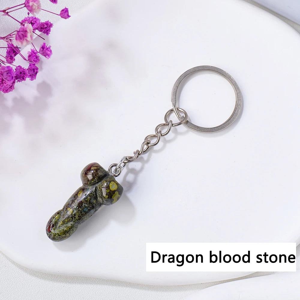 1pc 1PC Natural Crystal Stone Aventurine Red jasper Mini Penile Statue Hanging Key Ring Holder Stone Crafts Men's Gift