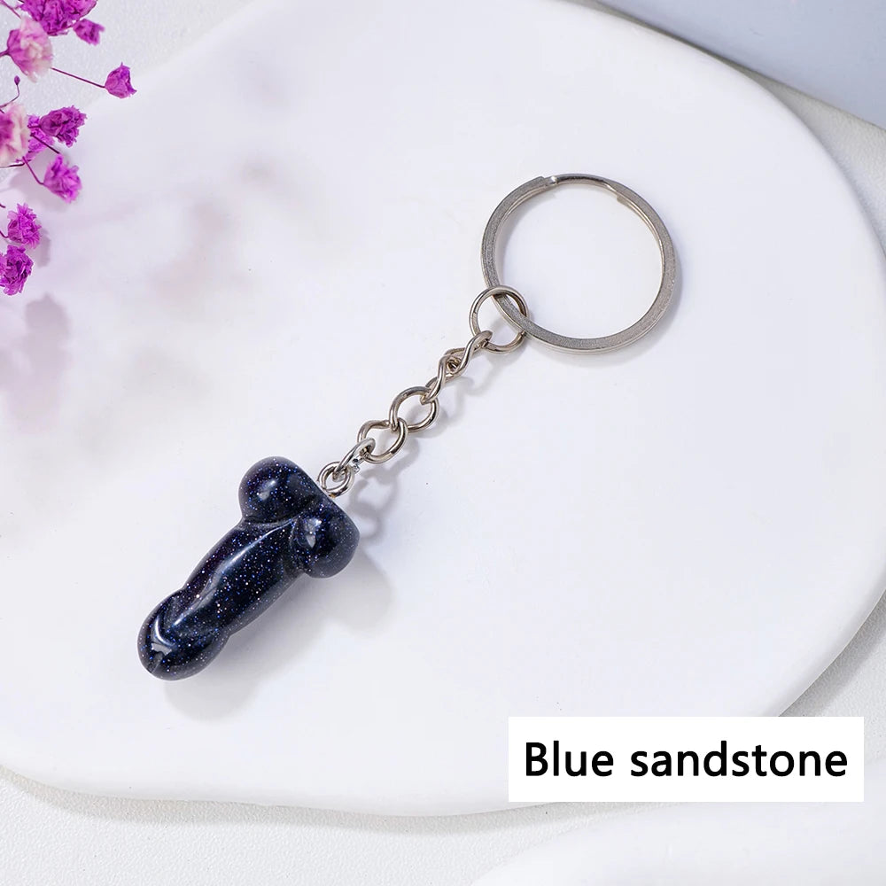 1pc 1PC Natural Crystal Stone Aventurine Red jasper Mini Penile Statue Hanging Key Ring Holder Stone Crafts Men's Gift