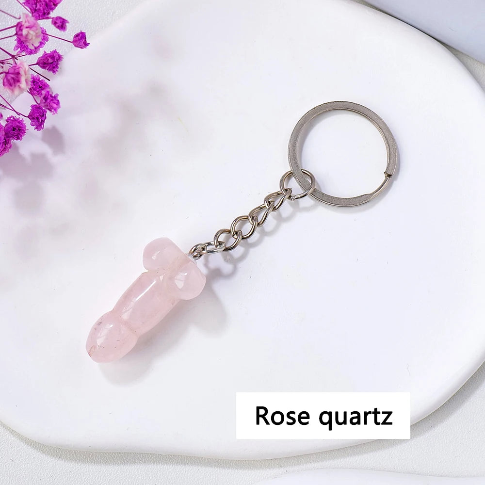 1pc 1PC Natural Crystal Stone Aventurine Red jasper Mini Penile Statue Hanging Key Ring Holder Stone Crafts Men's Gift