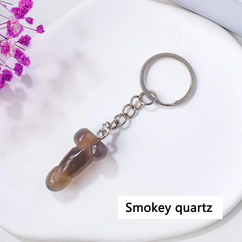 1pc 1PC Natural Crystal Stone Aventurine Red jasper Mini Penile Statue Hanging Key Ring Holder Stone Crafts Men's Gift