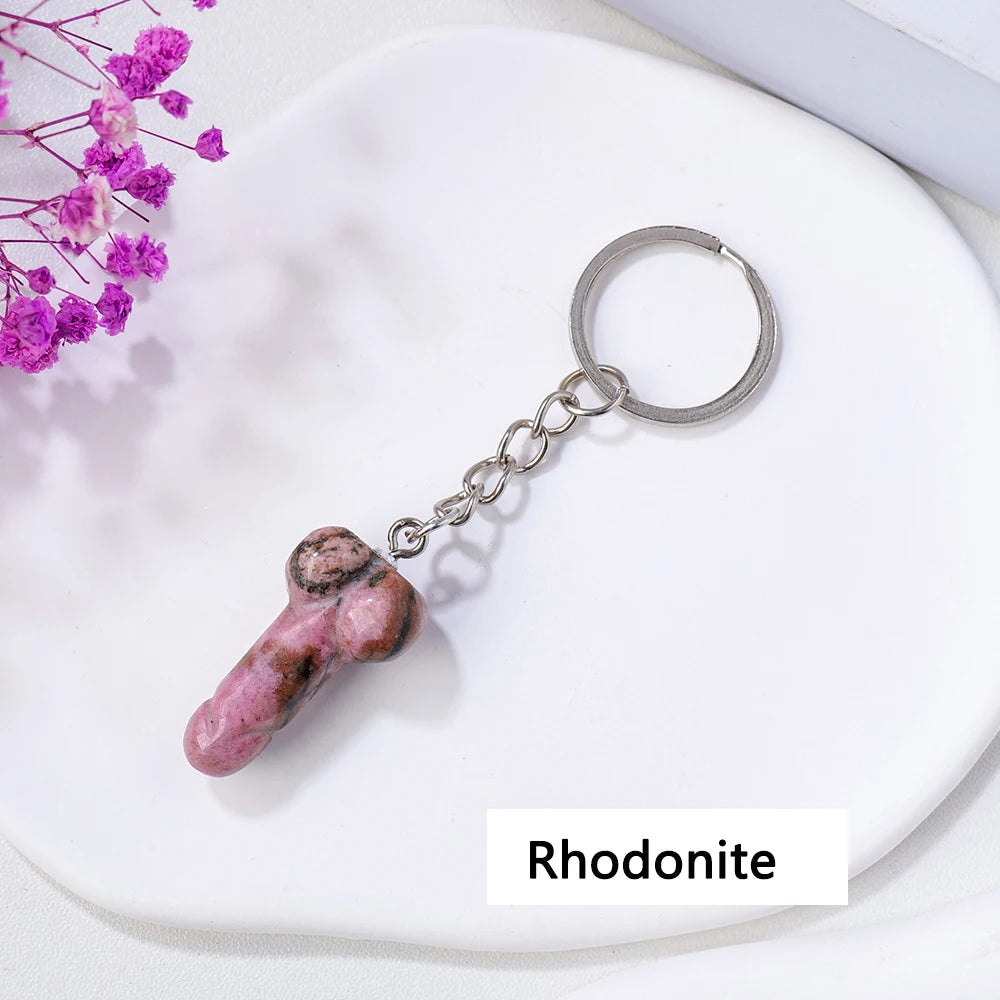 1pc 1PC Natural Crystal Stone Aventurine Red jasper Mini Penile Statue Hanging Key Ring Holder Stone Crafts Men's Gift