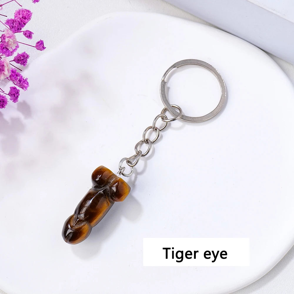 1pc 1PC Natural Crystal Stone Aventurine Red jasper Mini Penile Statue Hanging Key Ring Holder Stone Crafts Men's Gift