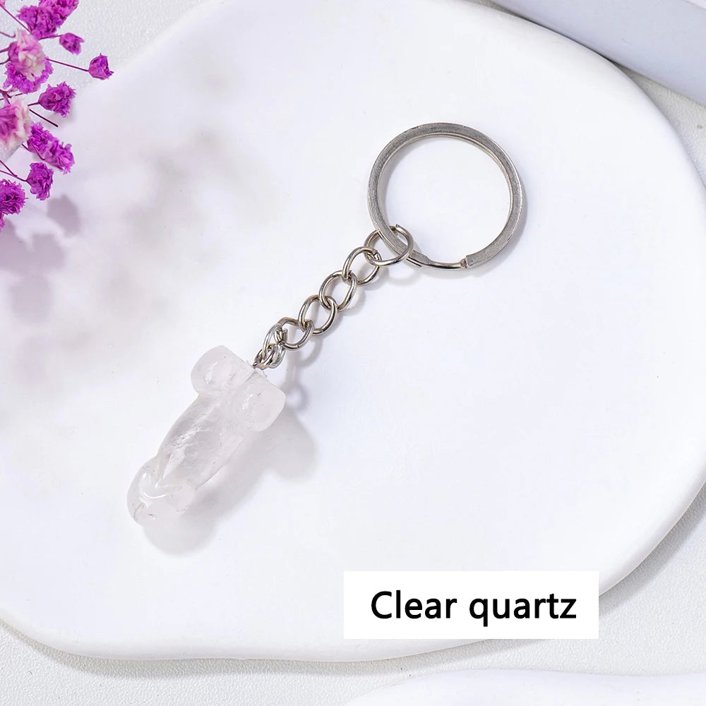 1pc 1PC Natural Crystal Stone Aventurine Red jasper Mini Penile Statue Hanging Key Ring Holder Stone Crafts Men's Gift