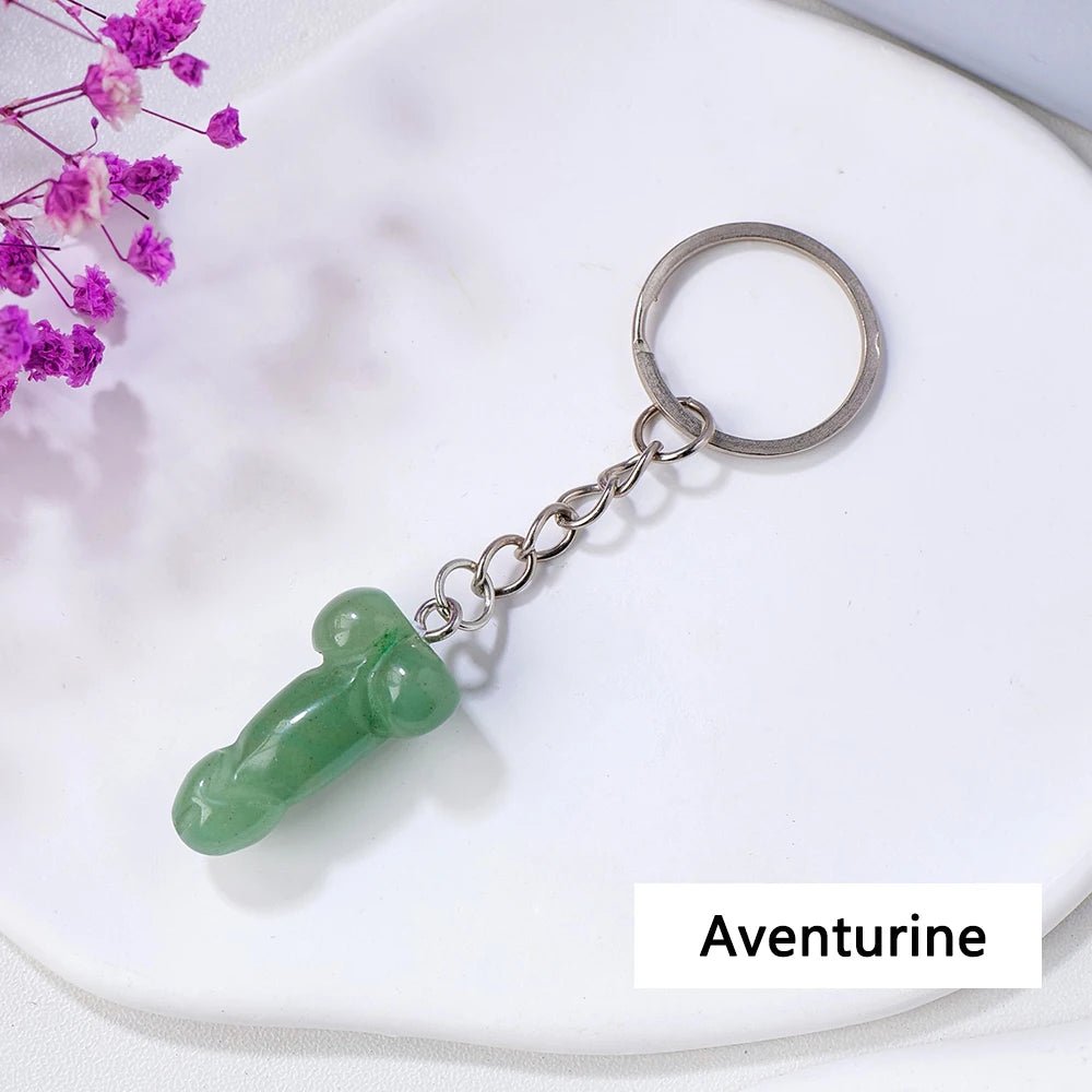 1pc 1PC Natural Crystal Stone Aventurine Red jasper Mini Penile Statue Hanging Key Ring Holder Stone Crafts Men's Gift