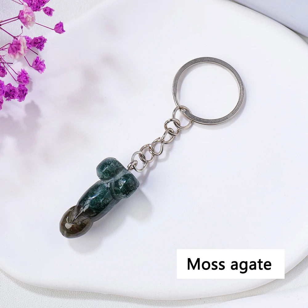 1pc 1PC Natural Crystal Stone Aventurine Red jasper Mini Penile Statue Hanging Key Ring Holder Stone Crafts Men's Gift