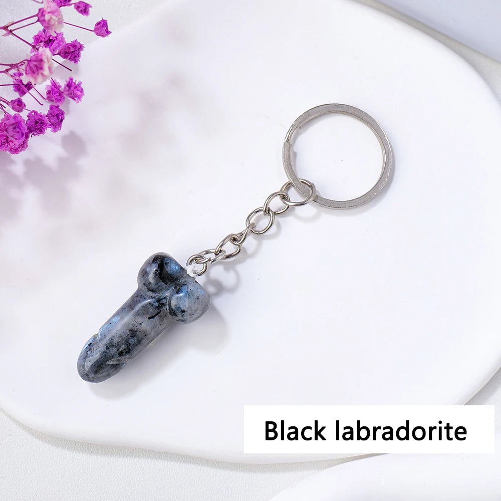 1pc 1PC Natural Crystal Stone Aventurine Red jasper Mini Penile Statue Hanging Key Ring Holder Stone Crafts Men's Gift