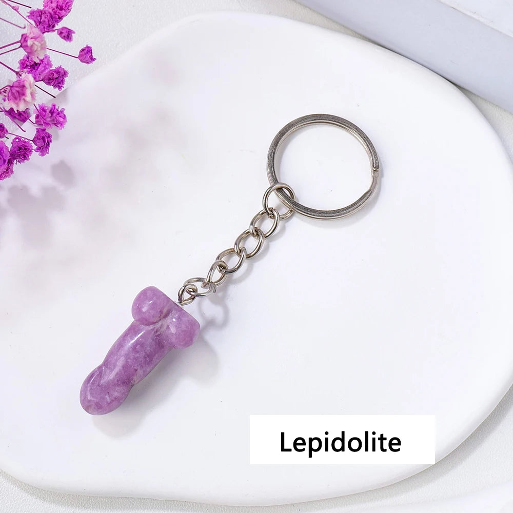 1pc 1PC Natural Crystal Stone Aventurine Red jasper Mini Penile Statue Hanging Key Ring Holder Stone Crafts Men's Gift