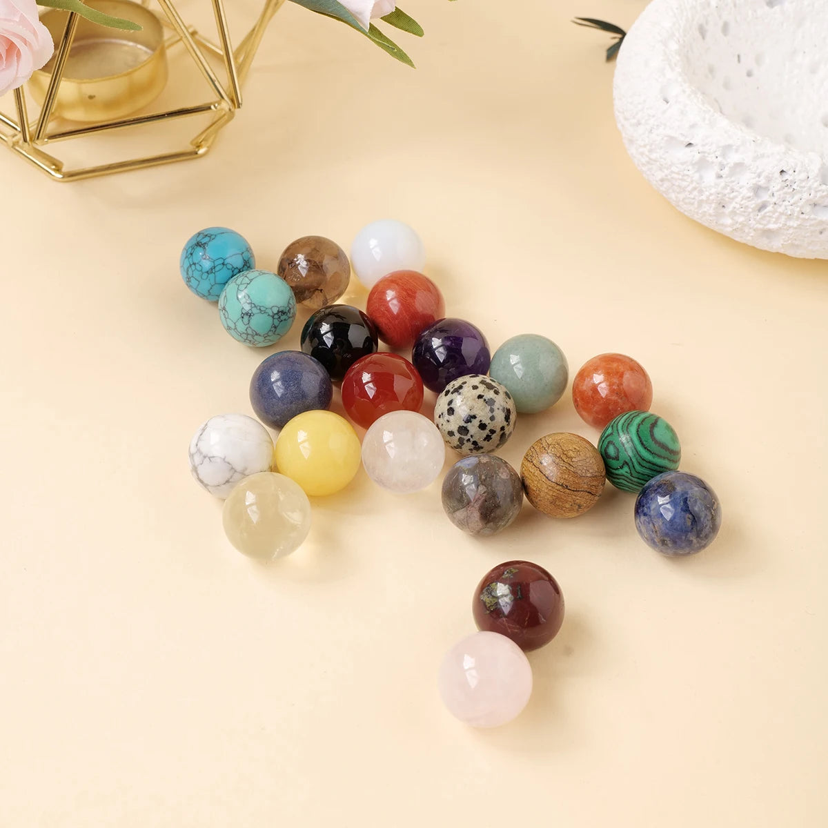 1pc 2cm Natural Gemstone Crystal Ball Chakra Sphere Collection Healing Reiki Decor Crystal Quartz Stone Balls Beads