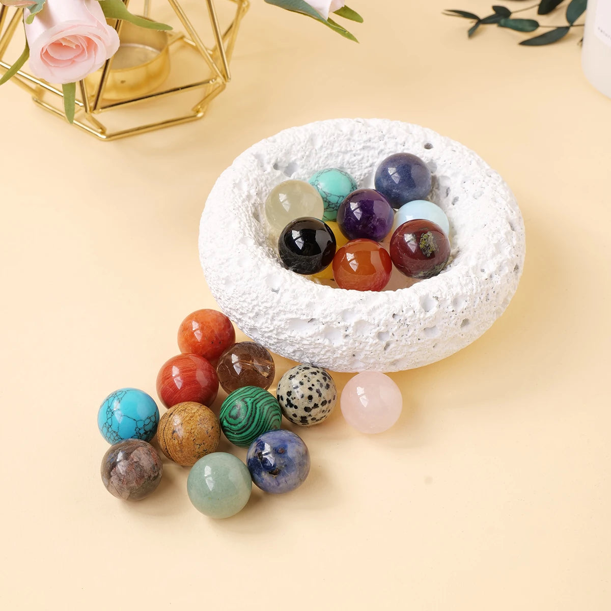 1pc 2cm Natural Gemstone Crystal Ball Chakra Sphere Collection Healing Reiki Decor Crystal Quartz Stone Balls Beads