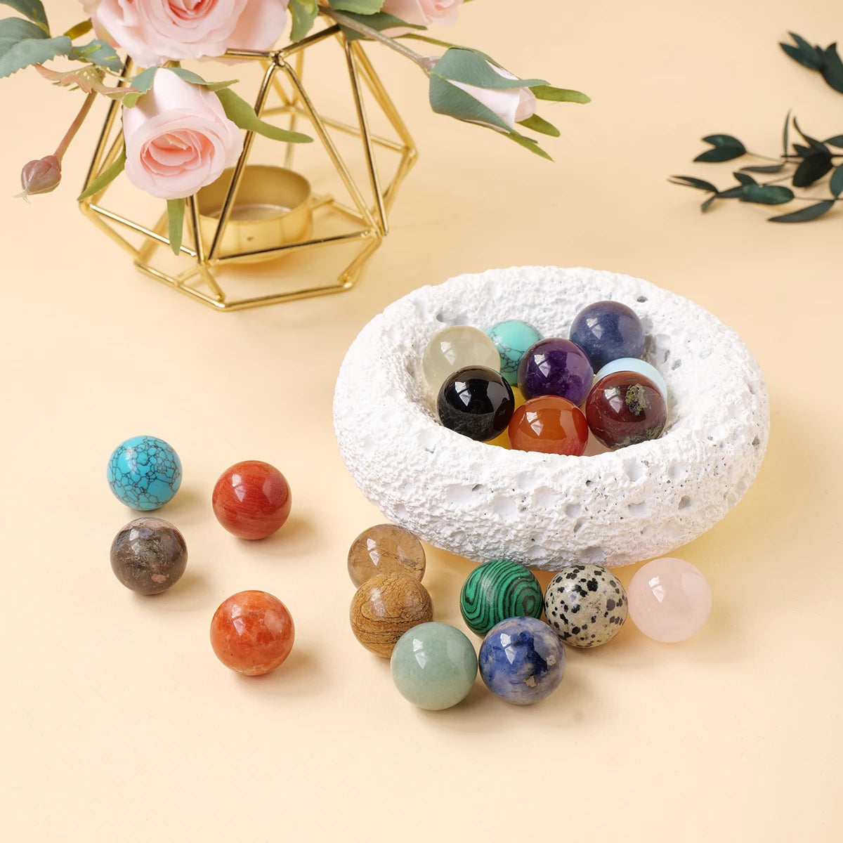 1pc 2cm Natural Gemstone Crystal Ball Chakra Sphere Collection Healing Reiki Decor Crystal Quartz Stone Balls Beads