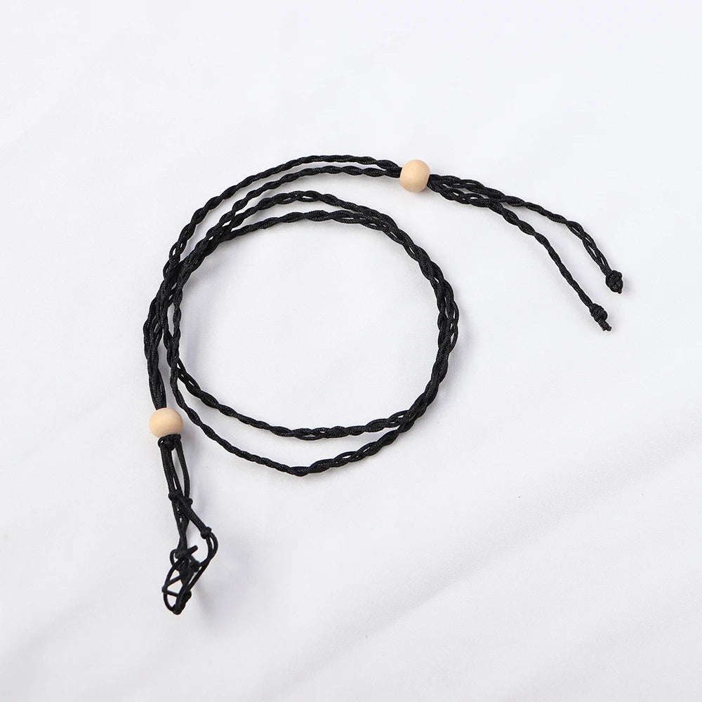 1pc Adjustable Length Pendant Wooden Beads Net Bag Cord Empty Stone Holder Necklace Crystal Raw Stone Wax Rope DIY Pendant