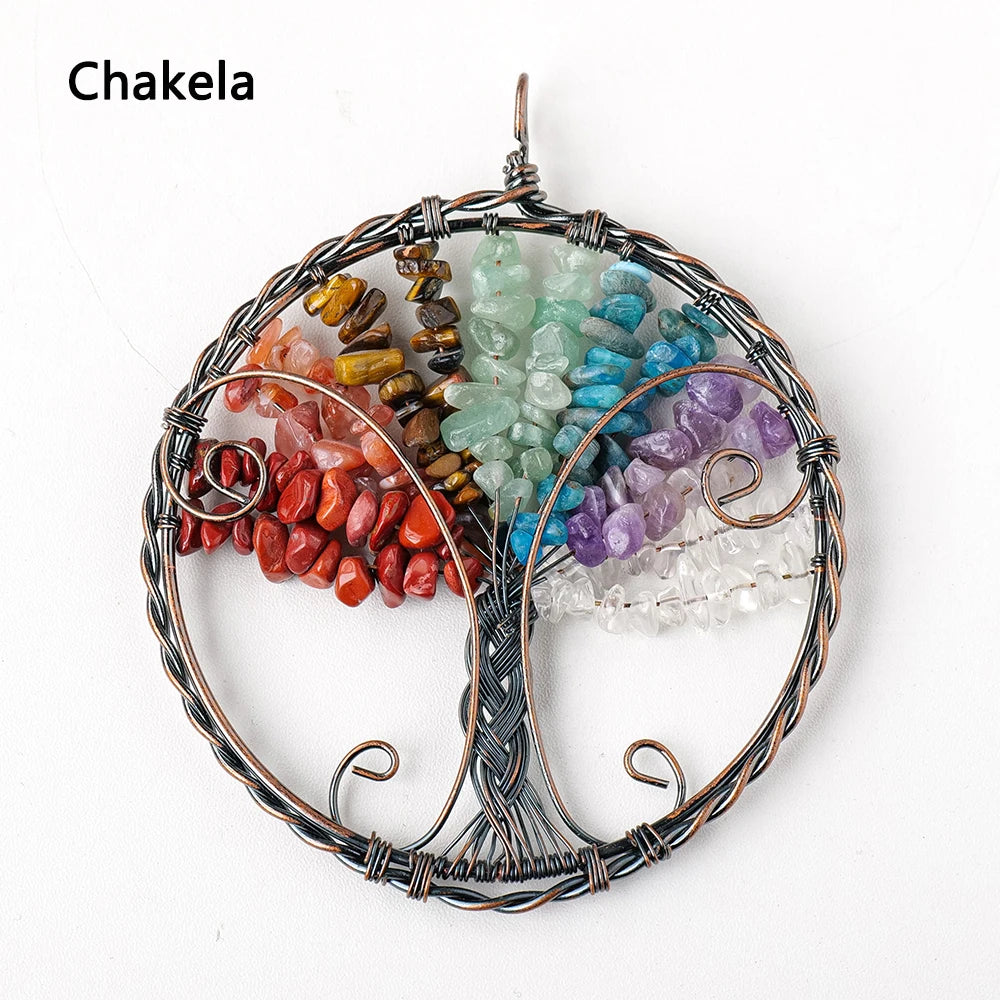 1pc Big Size Natural Crystal Crushed Stone Chakras Life Tree Pendant Fashion Necklace Pendant Accessories