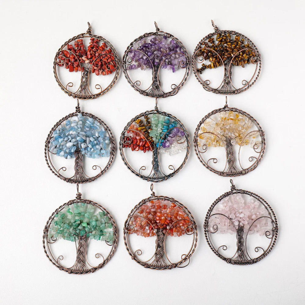 1pc Big Size Natural Crystal Crushed Stone Chakras Life Tree Pendant Fashion Necklace Pendant Accessories