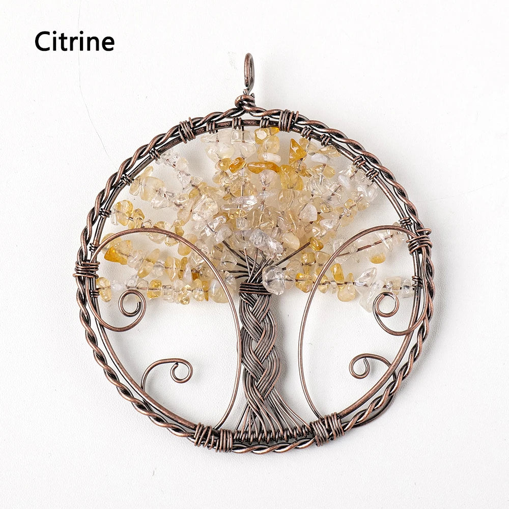 1pc Big Size Natural Crystal Crushed Stone Chakras Life Tree Pendant Fashion Necklace Pendant Accessories