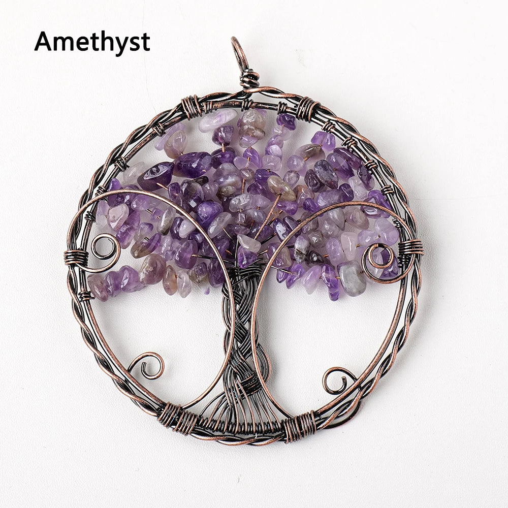 1pc Big Size Natural Crystal Crushed Stone Chakras Life Tree Pendant Fashion Necklace Pendant Accessories