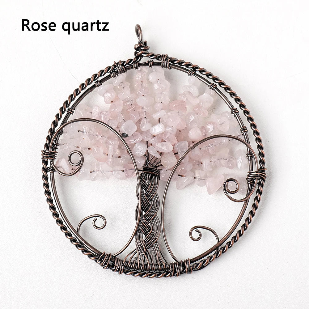 1pc Big Size Natural Crystal Crushed Stone Chakras Life Tree Pendant Fashion Necklace Pendant Accessories