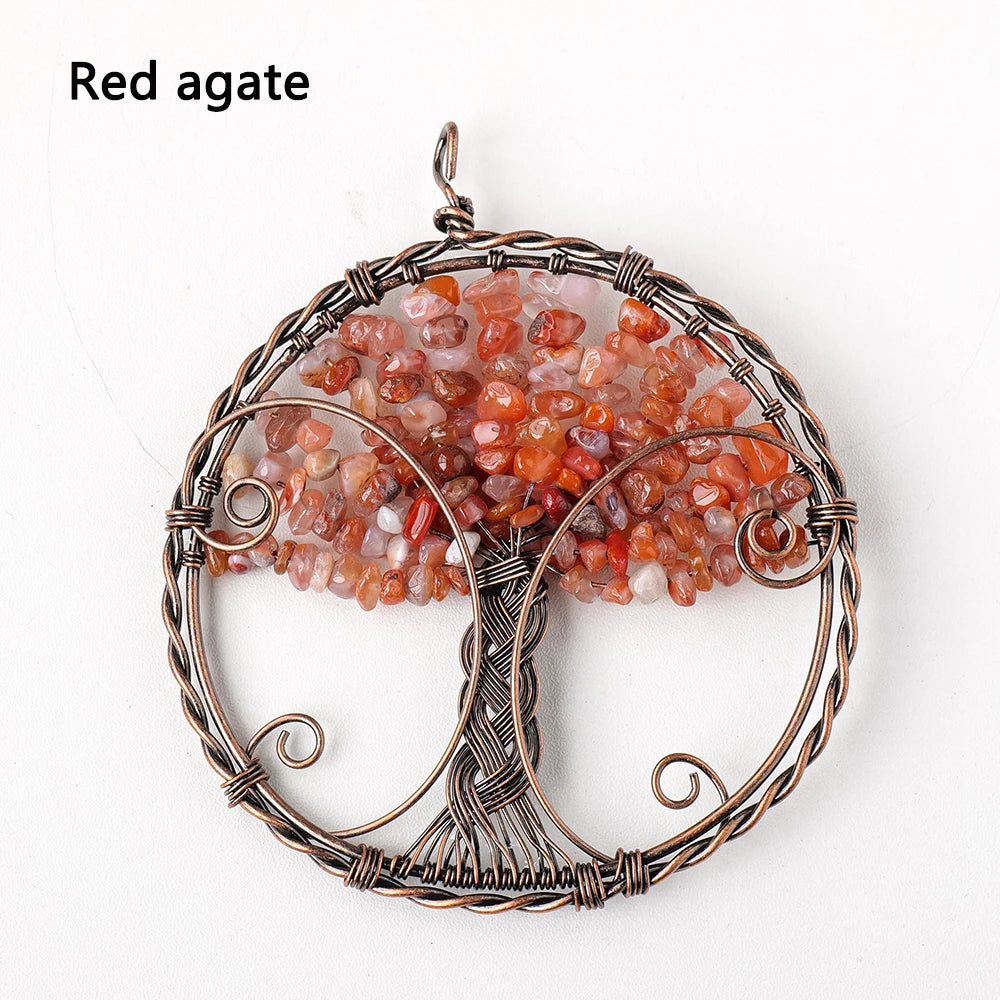 1pc Big Size Natural Crystal Crushed Stone Chakras Life Tree Pendant Fashion Necklace Pendant Accessories