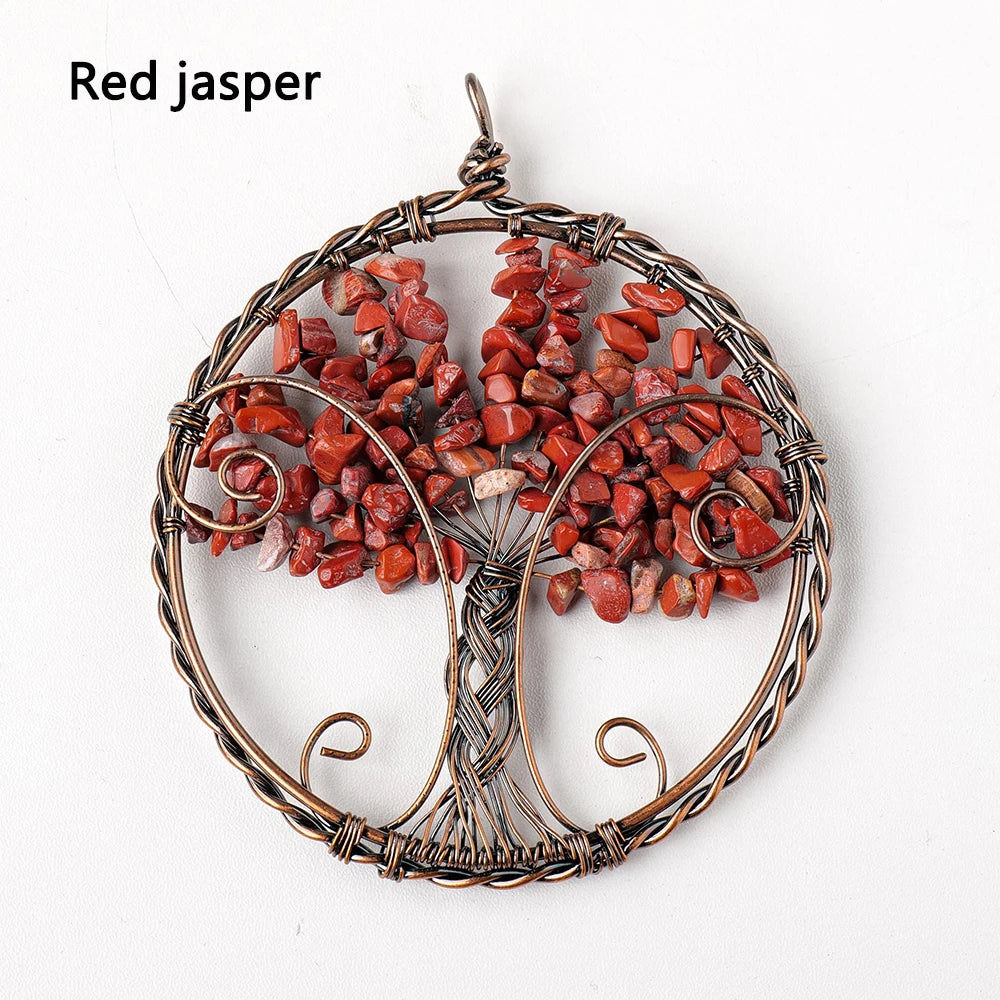 1pc Big Size Natural Crystal Crushed Stone Chakras Life Tree Pendant Fashion Necklace Pendant Accessories