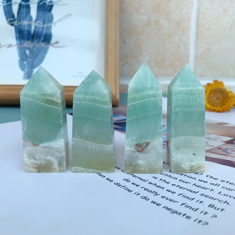 1pc Crystal Tower Natural Caribbean Calcite Four Prism Energy Quartz Magic Stick Health Decoration Gem Point