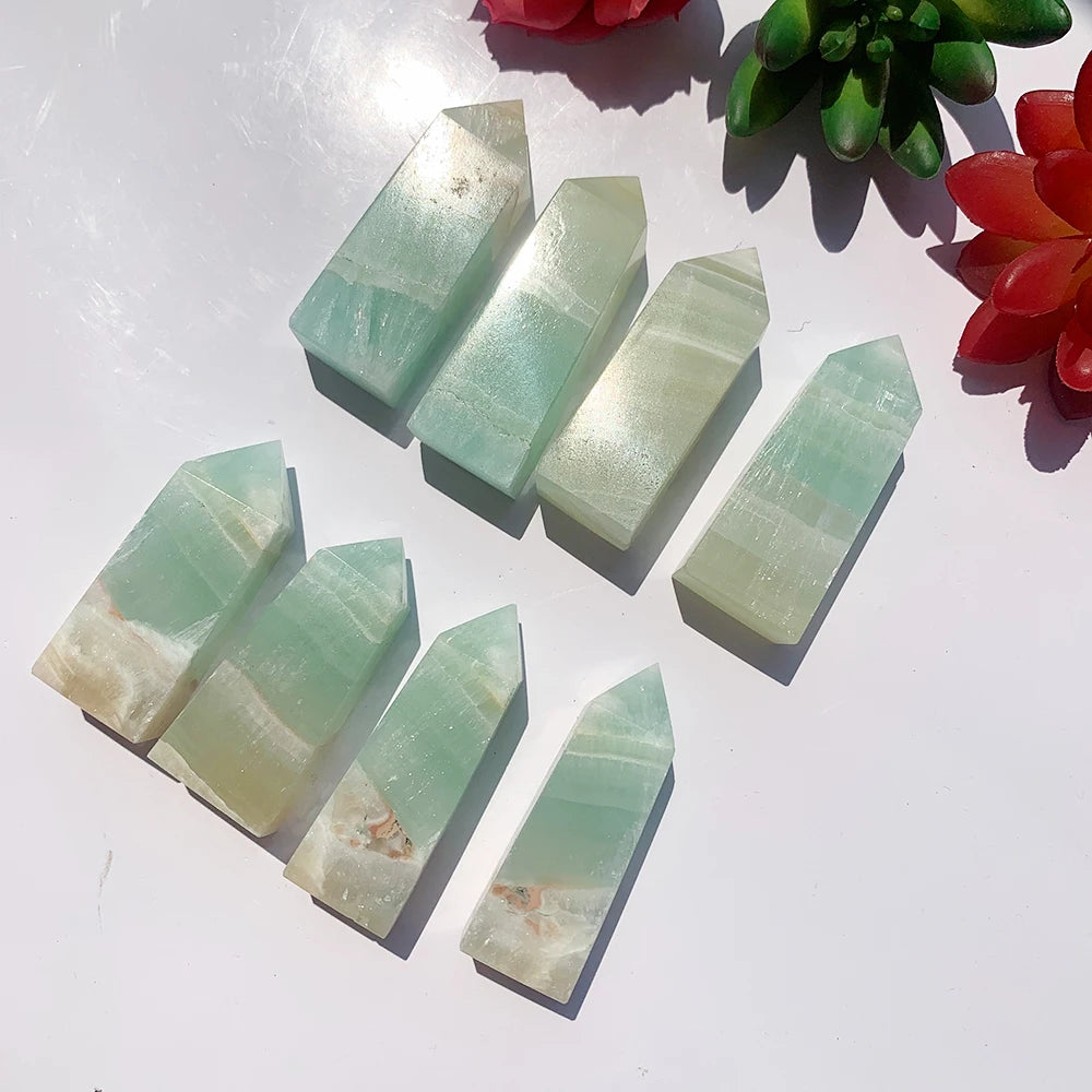 1pc Crystal Tower Natural Caribbean Calcite Four Prism Energy Quartz Magic Stick Health Decoration Gem Point