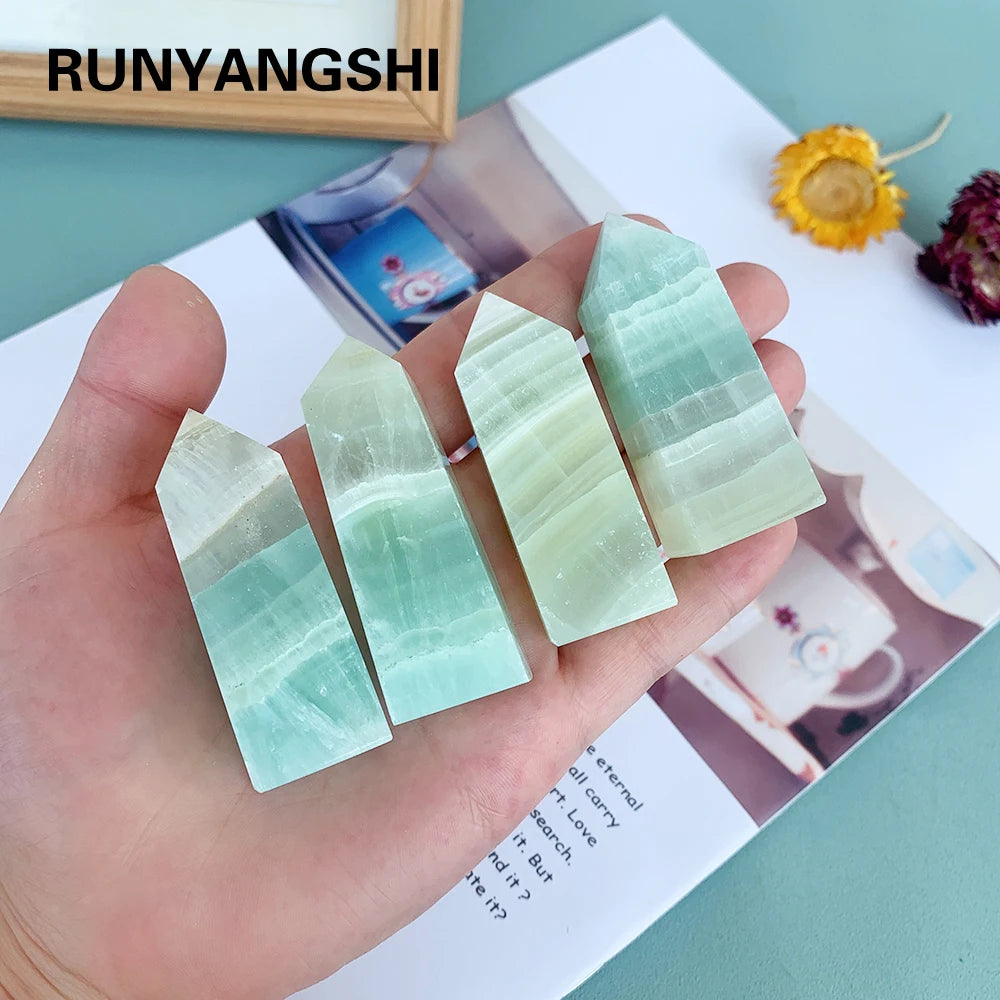 1pc Crystal Tower Natural Caribbean Calcite Four Prism Energy Quartz Magic Stick Health Decoration Gem Point