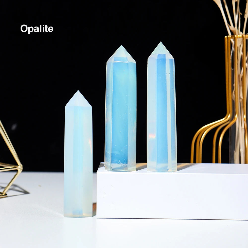 1pc Crystal Tower Point Wand Reiki Healing Stone Rose Quartz Amethyst Energy Ore Mineral Polished Crafts Home Decoration