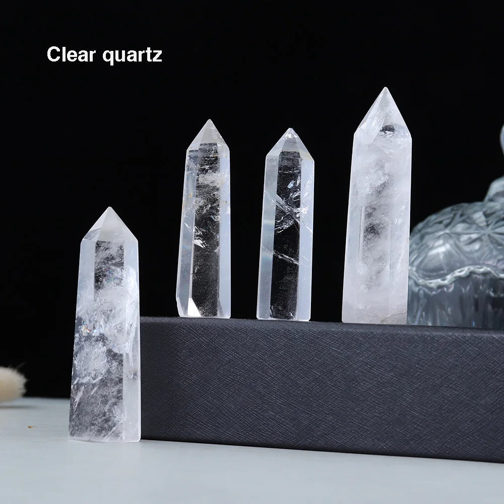 1pc Crystal Tower Point Wand Reiki Healing Stone Rose Quartz Amethyst Energy Ore Mineral Polished Crafts Home Decoration