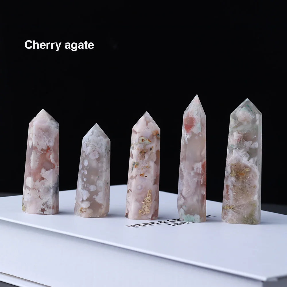 1pc Crystal Tower Point Wand Reiki Healing Stone Rose Quartz Amethyst Energy Ore Mineral Polished Crafts Home Decoration